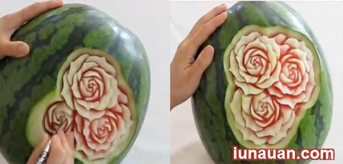 Ảnh minh họa 3 - Hướng dẫn cách tỉa quả dưa hấu thành hình hoa hồng bày cỗ tuyệt đẹp và nghệ thuật !