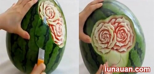 Ảnh minh họa 2 - Hướng dẫn cách tỉa quả dưa hấu thành hình hoa hồng bày cỗ tuyệt đẹp và nghệ thuật !
